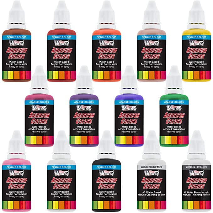 U.S. Art Supply 12 Colour Basic AIRBRUSH Paint